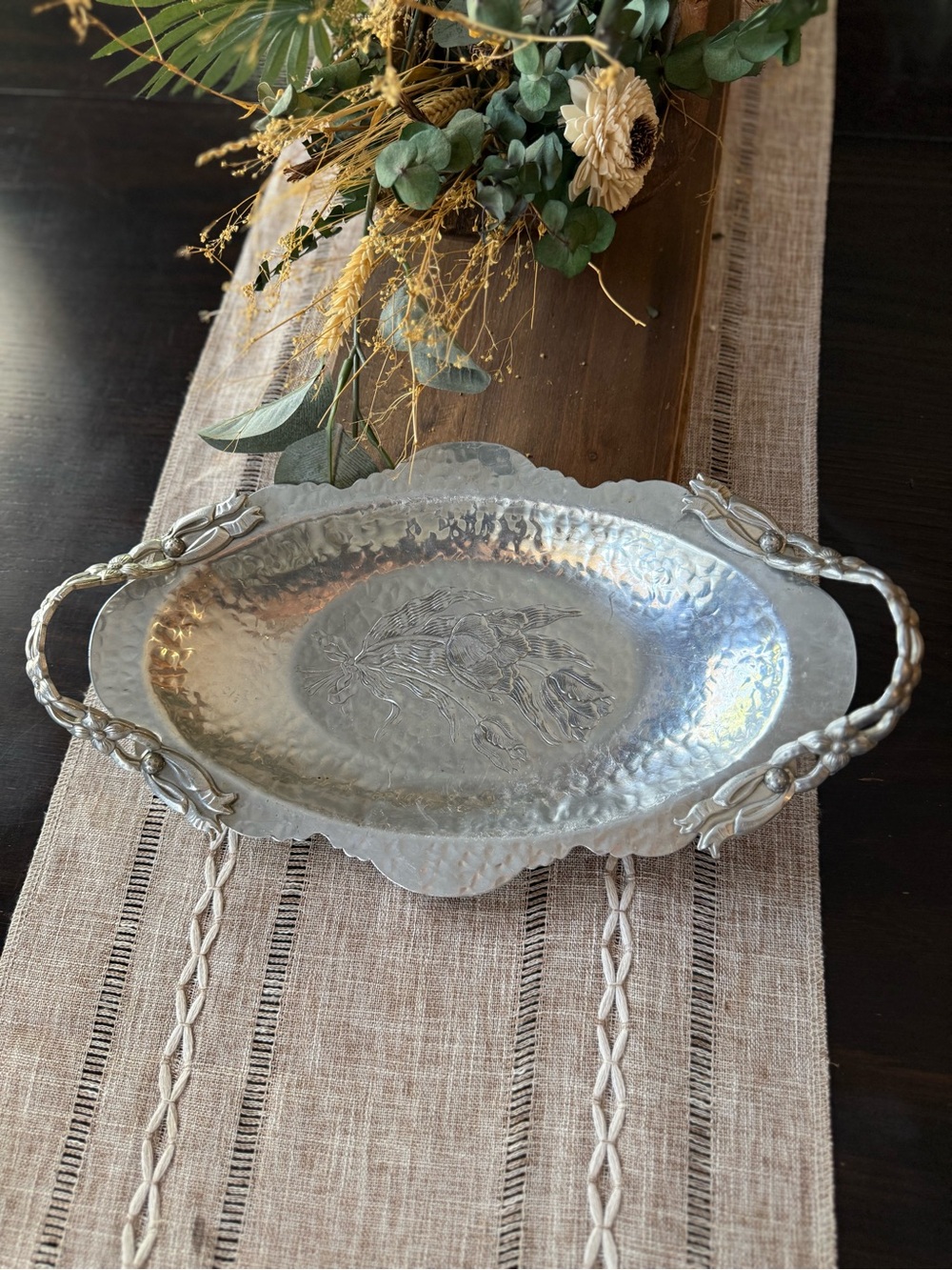 Hand Wrought Creations By Rodney Kent Aluminum Tray Tulip Design  Vintage